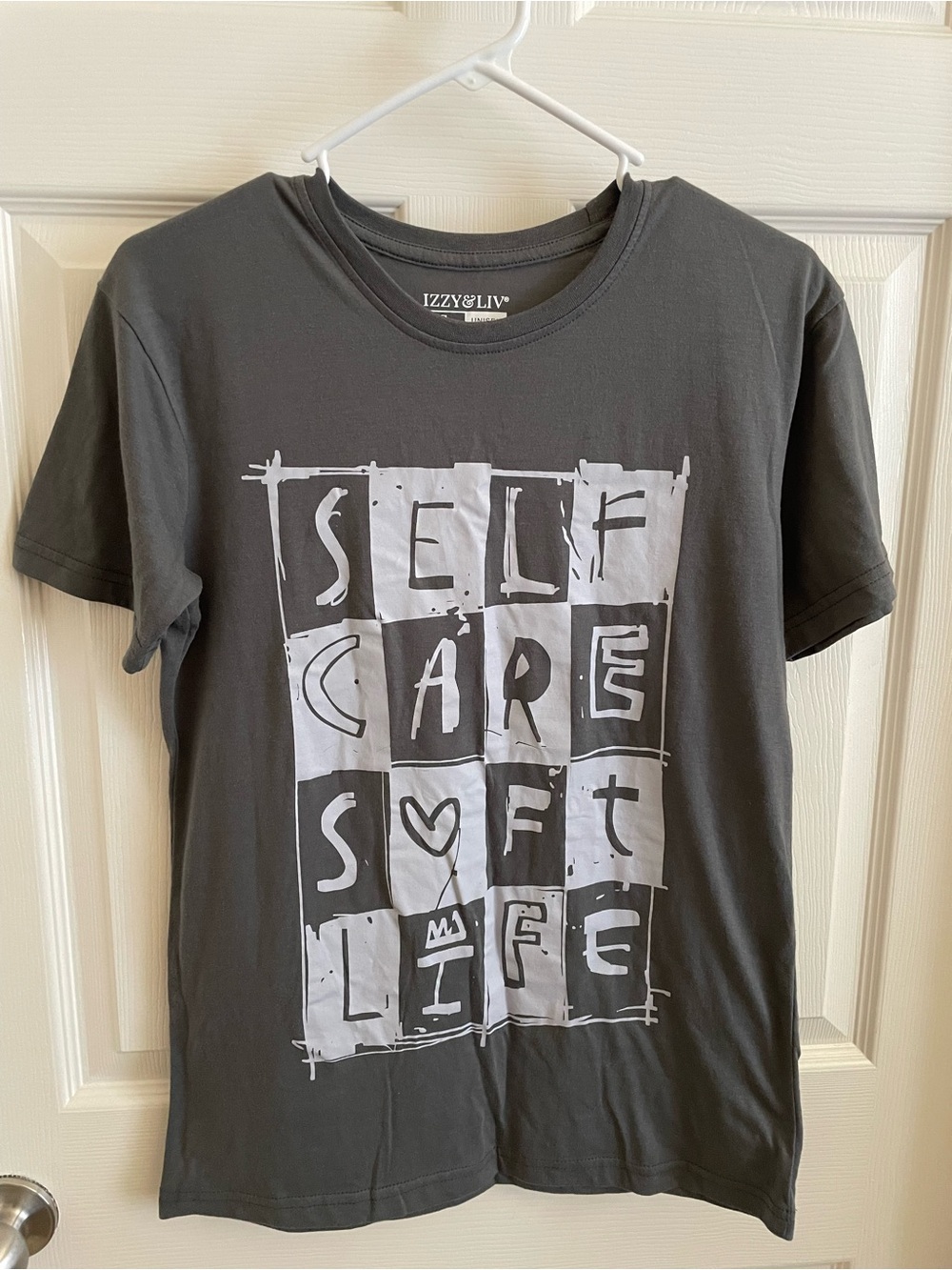 Izzy & Liv Women’s Short Sleeve 'Self Care' Graphic Tee - Charcoal